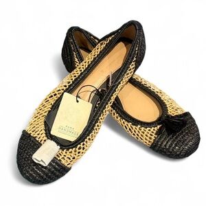 Zara Black and Tan Woven Flats
